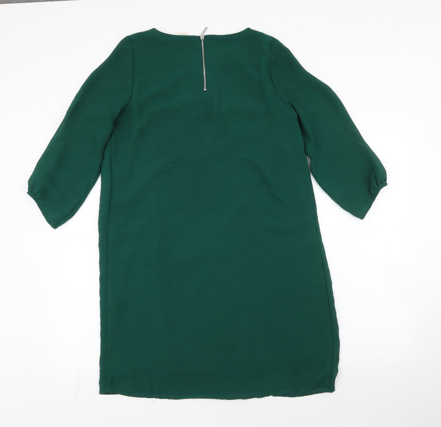 H&M Womens Green  Polyester Shift  Size 8  Round Neck Zip