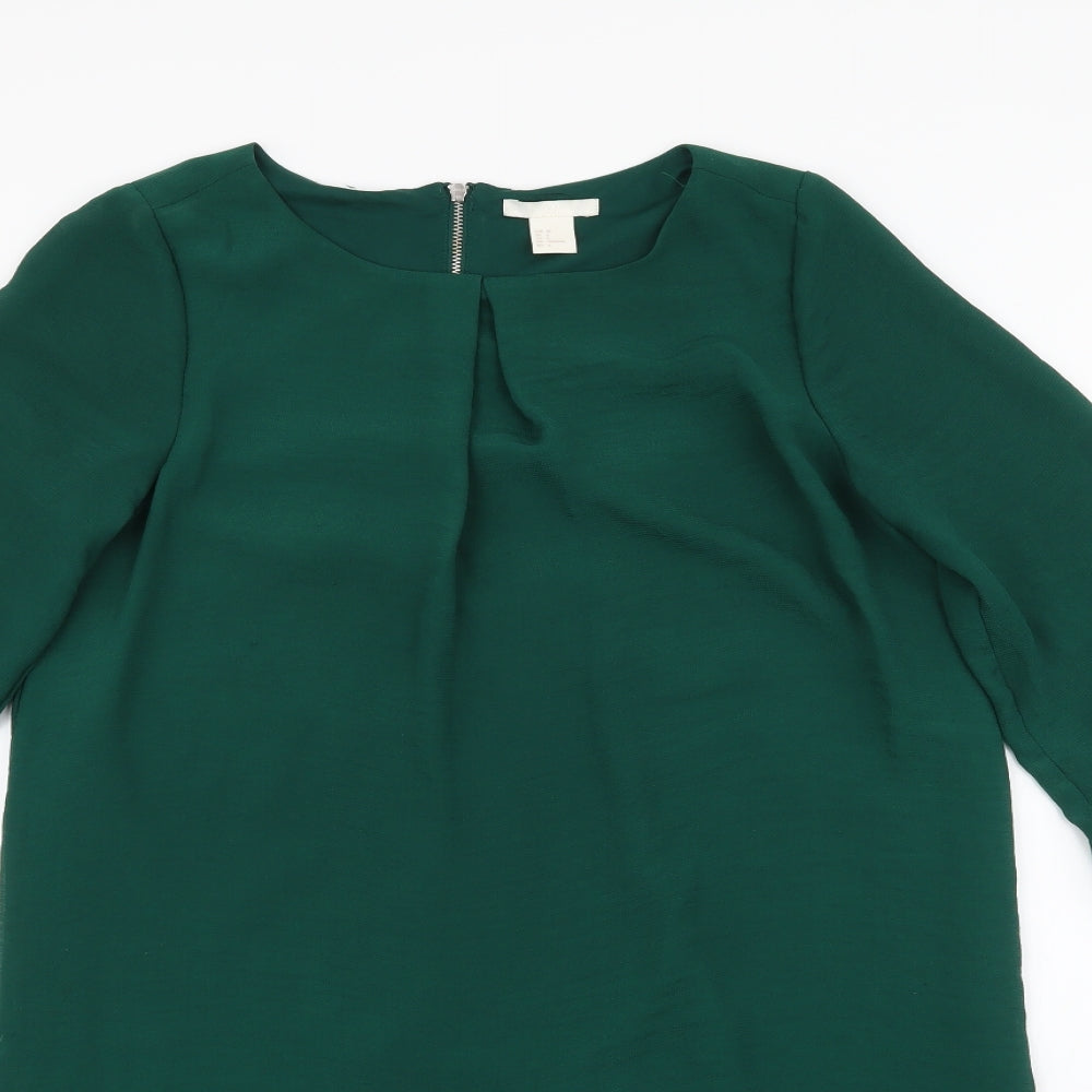 H&M Womens Green  Polyester Shift  Size 8  Round Neck Zip