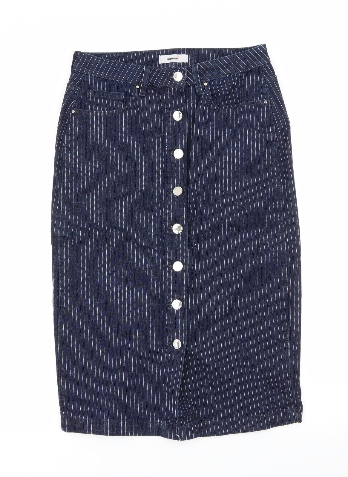 Per Una Womens Blue Striped Polyester Straight & Pencil Skirt Size 10   Button
