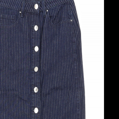 Per Una Womens Blue Striped Polyester Straight & Pencil Skirt Size 10   Button