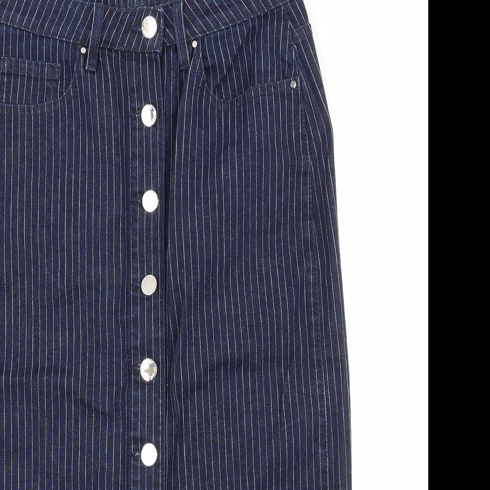 Per Una Womens Blue Striped Polyester Straight & Pencil Skirt Size 10   Button