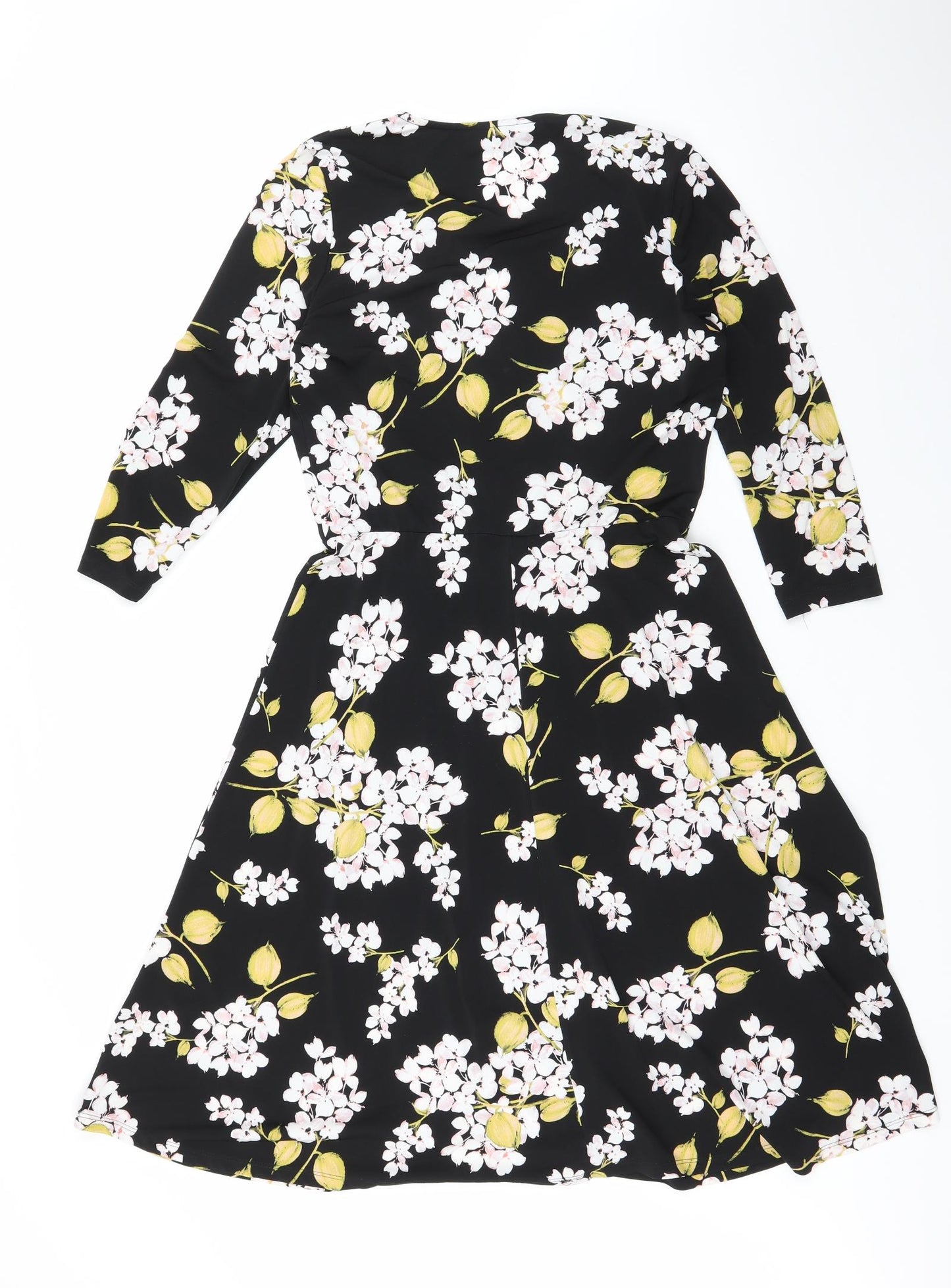 Wallis Womens Black Floral Polyester Skater Dress  Size 8  V-Neck Pullover