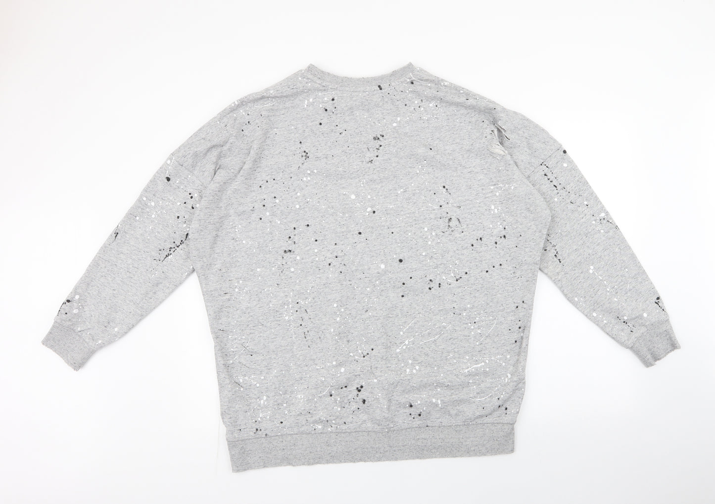 Superdry Womens Grey Round Neck  Polyester Pullover Jumper Size L   - Paint Splat , rips