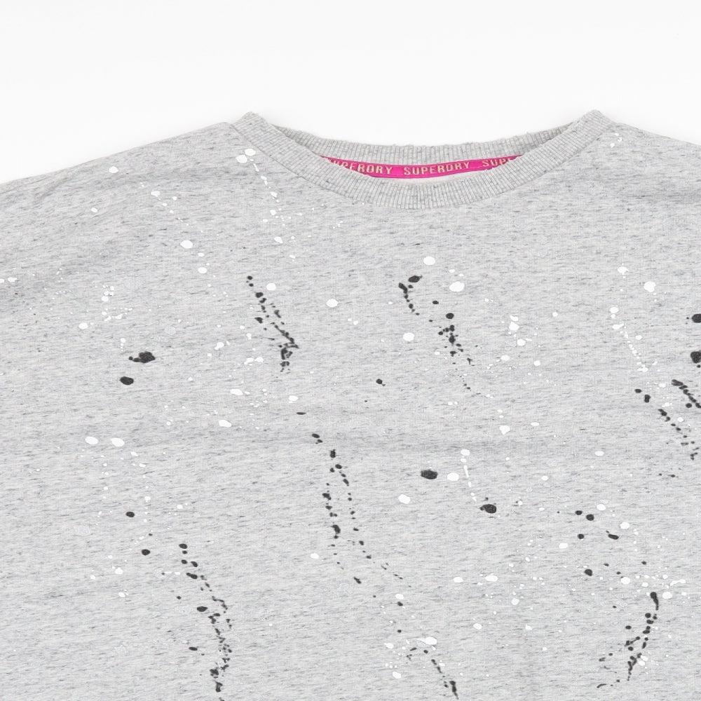 Superdry Womens Grey Round Neck  Polyester Pullover Jumper Size L   - Paint Splat , rips