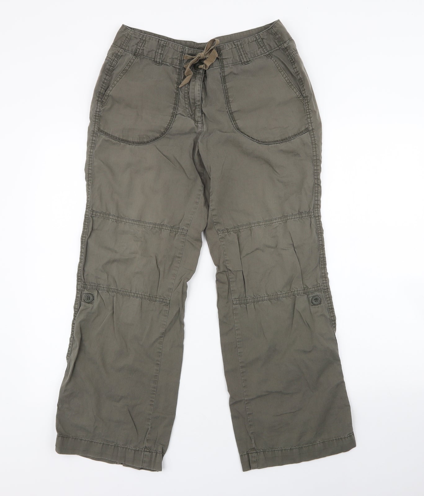 Marks and Spencer Womens Green  Cotton Cargo Trousers Size 10 L27 in Regular Zip