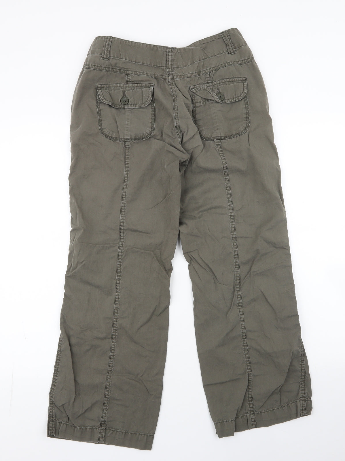 Marks and Spencer Womens Green  Cotton Cargo Trousers Size 10 L27 in Regular Zip