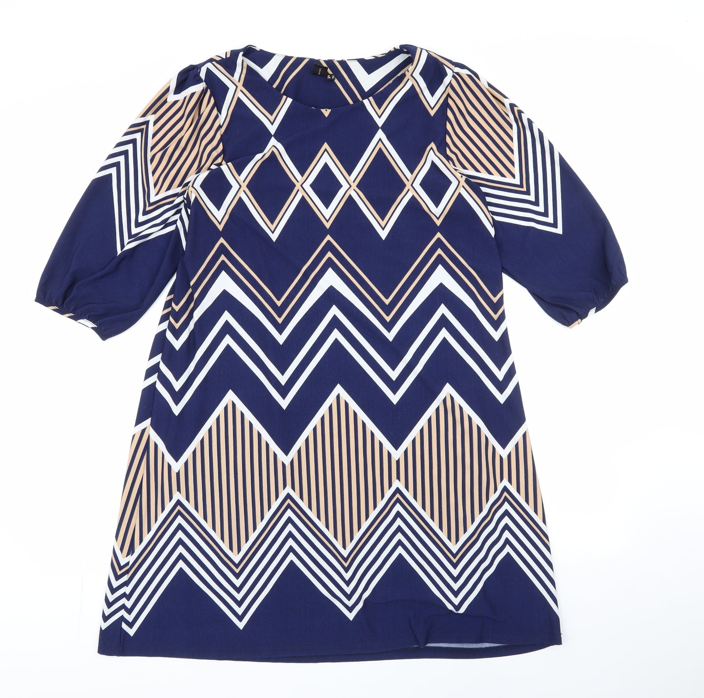 Izabel London Womens Blue Striped Polyester Shift  Size 12  Round Neck Pullover