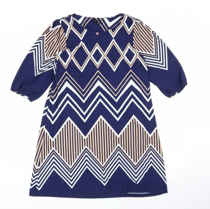 Izabel London Womens Blue Striped Polyester Shift  Size 12  Round Neck Pullover
