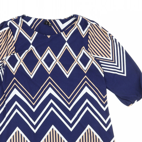 Izabel London Womens Blue Striped Polyester Shift  Size 12  Round Neck Pullover