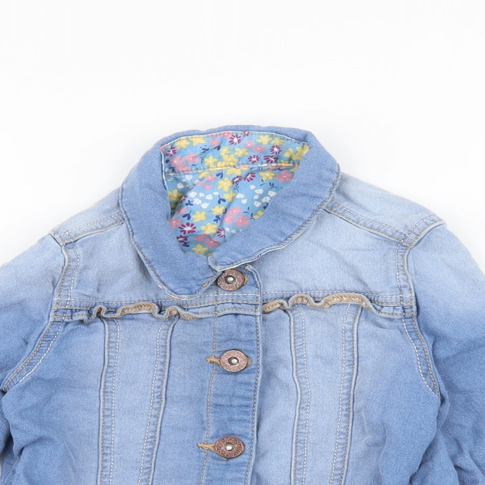 Nutmeg Girls Blue Floral  Jacket  Size 5-6 Years  Button - denim jacket