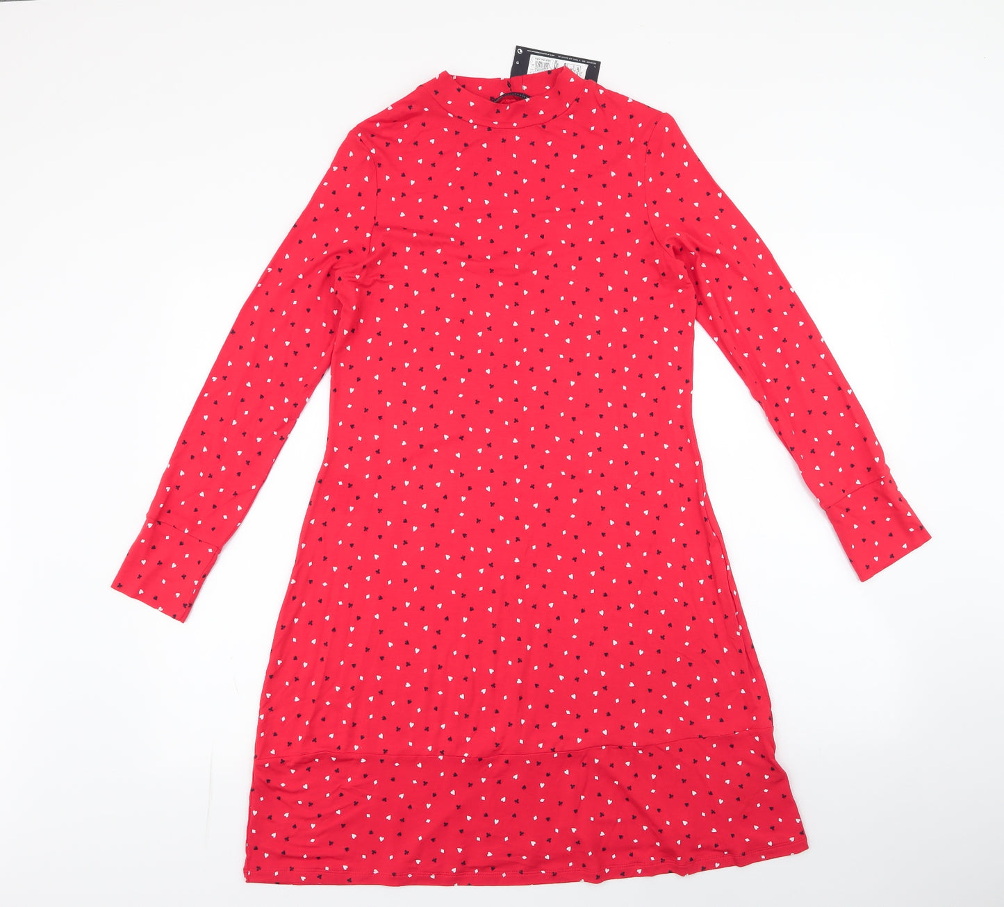 Marks and Spencer Womens Red Geometric Viscose Shift  Size 8  High Neck Pullover