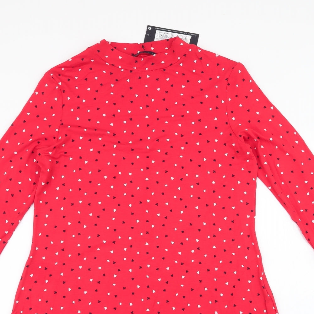 Marks and Spencer Womens Red Geometric Viscose Shift  Size 8  High Neck Pullover