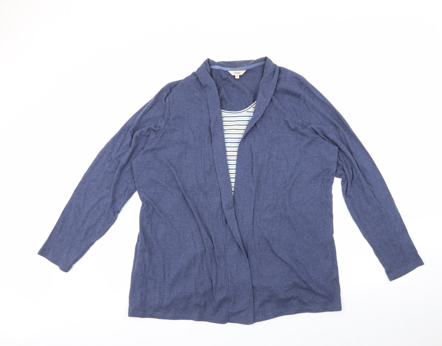 Marks and Spencer Womens Blue Round Neck Striped Cotton Cardigan Jumper Size 22   - built in t-shirt