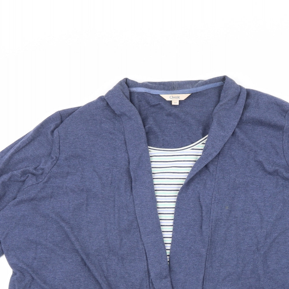 Marks and Spencer Womens Blue Round Neck Striped Cotton Cardigan Jumper Size 22   - built in t-shirt