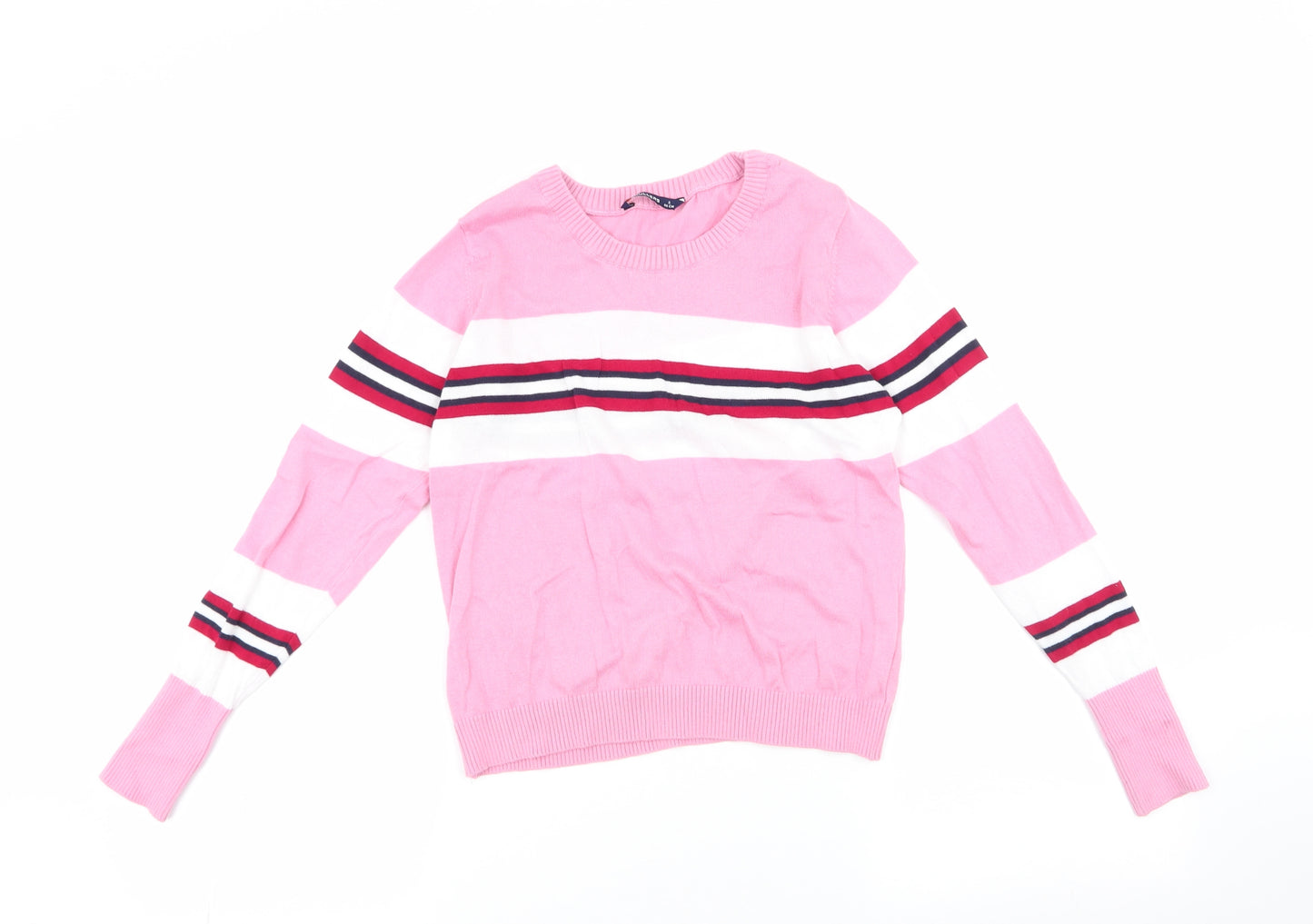Scullers Womens Pink Round Neck Striped 100% Cotton Pullover Jumper Size S