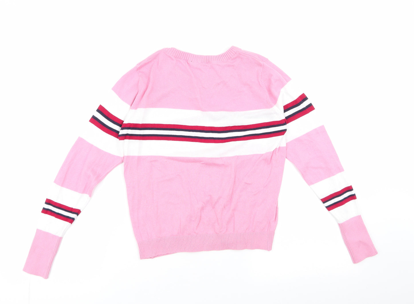 Scullers Womens Pink Round Neck Striped 100% Cotton Pullover Jumper Size S