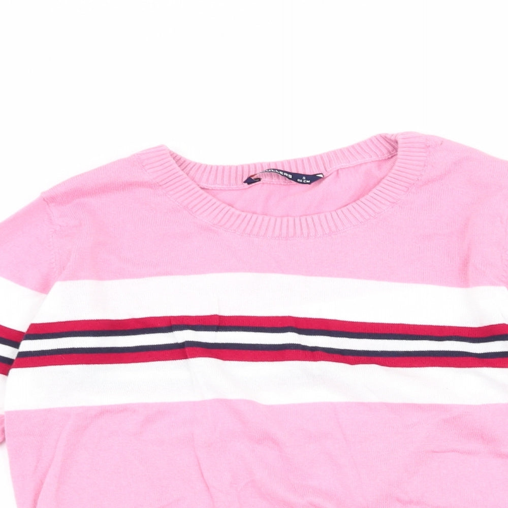Scullers Womens Pink Round Neck Striped 100% Cotton Pullover Jumper Size S