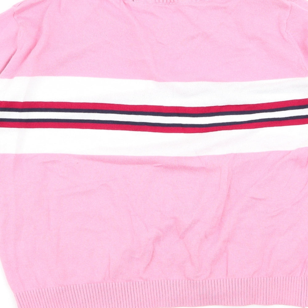 Scullers Womens Pink Round Neck Striped 100% Cotton Pullover Jumper Size S