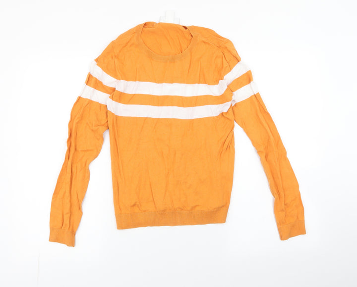 Monki Womens Yellow Round Neck Striped 100% Cotton Pullover Jumper Size S