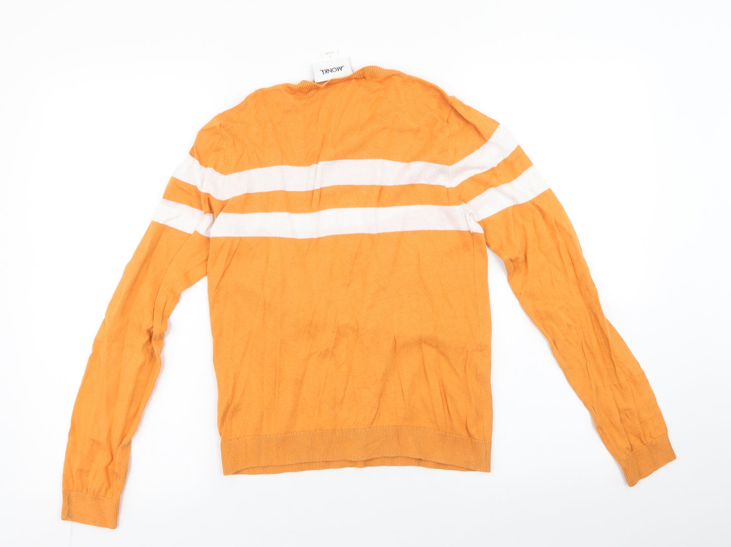 Monki Womens Yellow Round Neck Striped 100% Cotton Pullover Jumper Size S