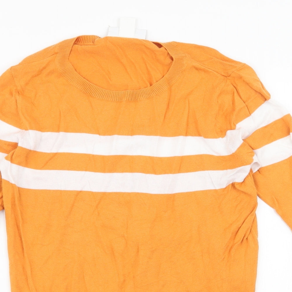 Monki Womens Yellow Round Neck Striped 100% Cotton Pullover Jumper Size S