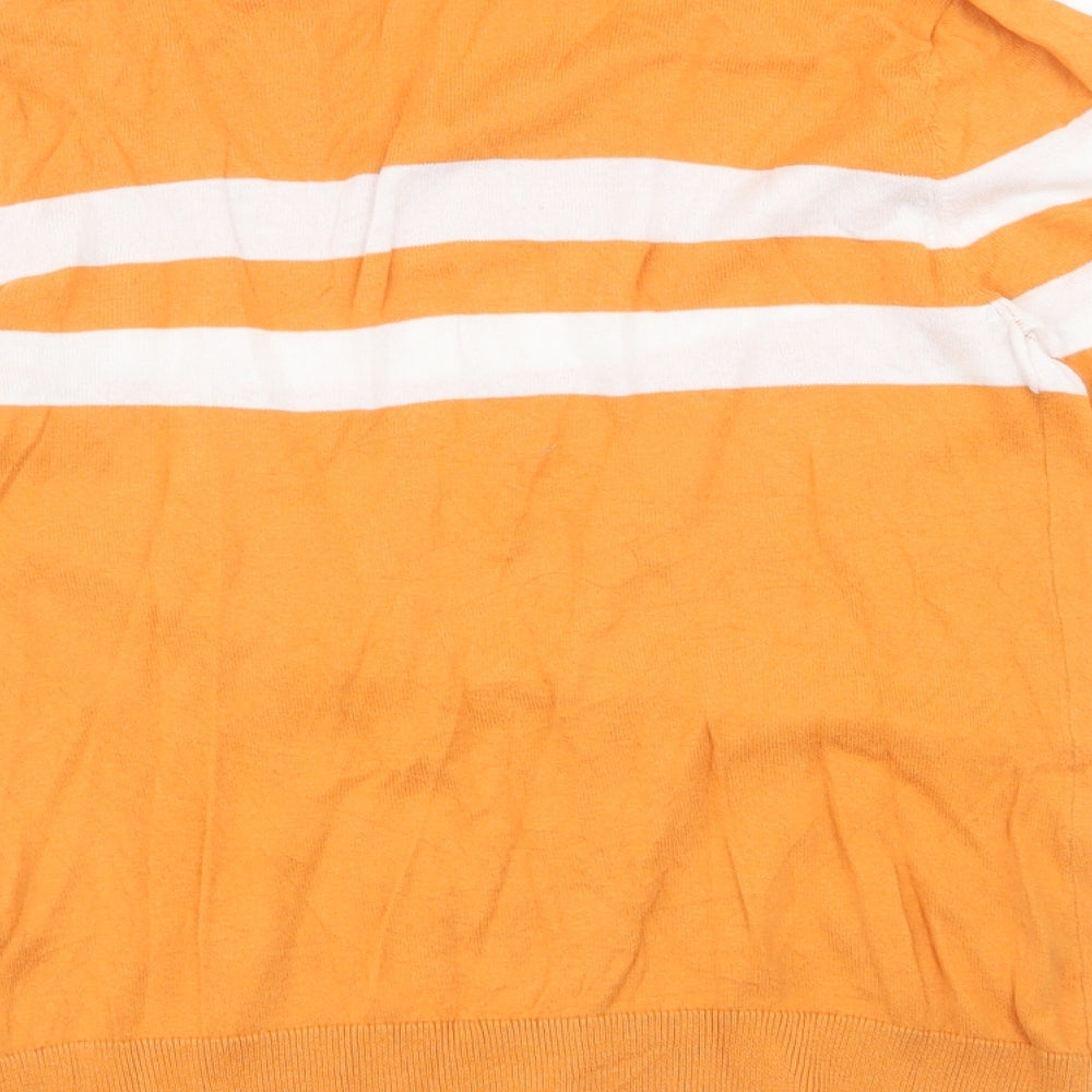 Monki Womens Yellow Round Neck Striped 100% Cotton Pullover Jumper Size S