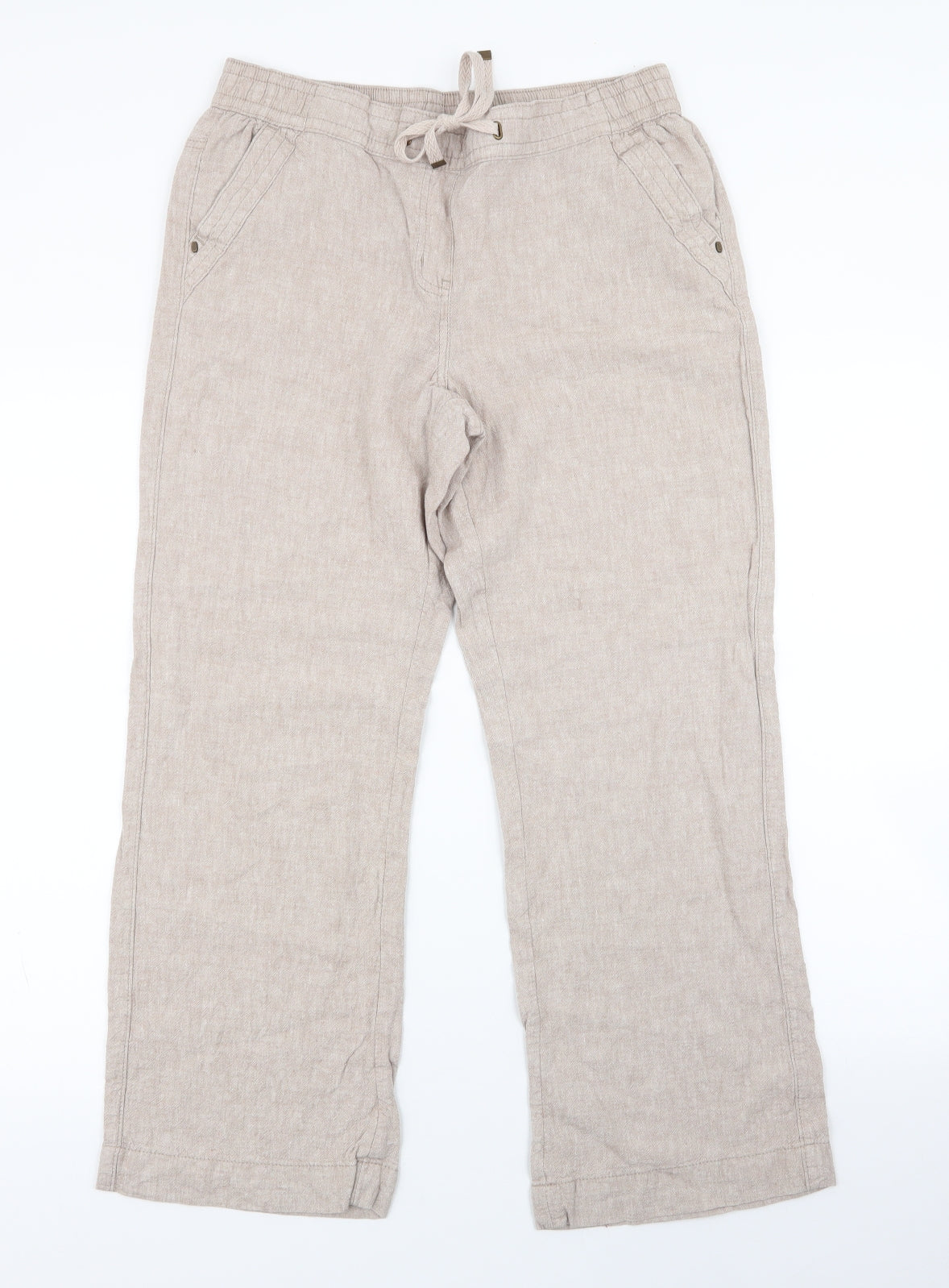 George Womens Brown  Linen Capri Trousers Size 12 L26.5 in Regular Drawstring