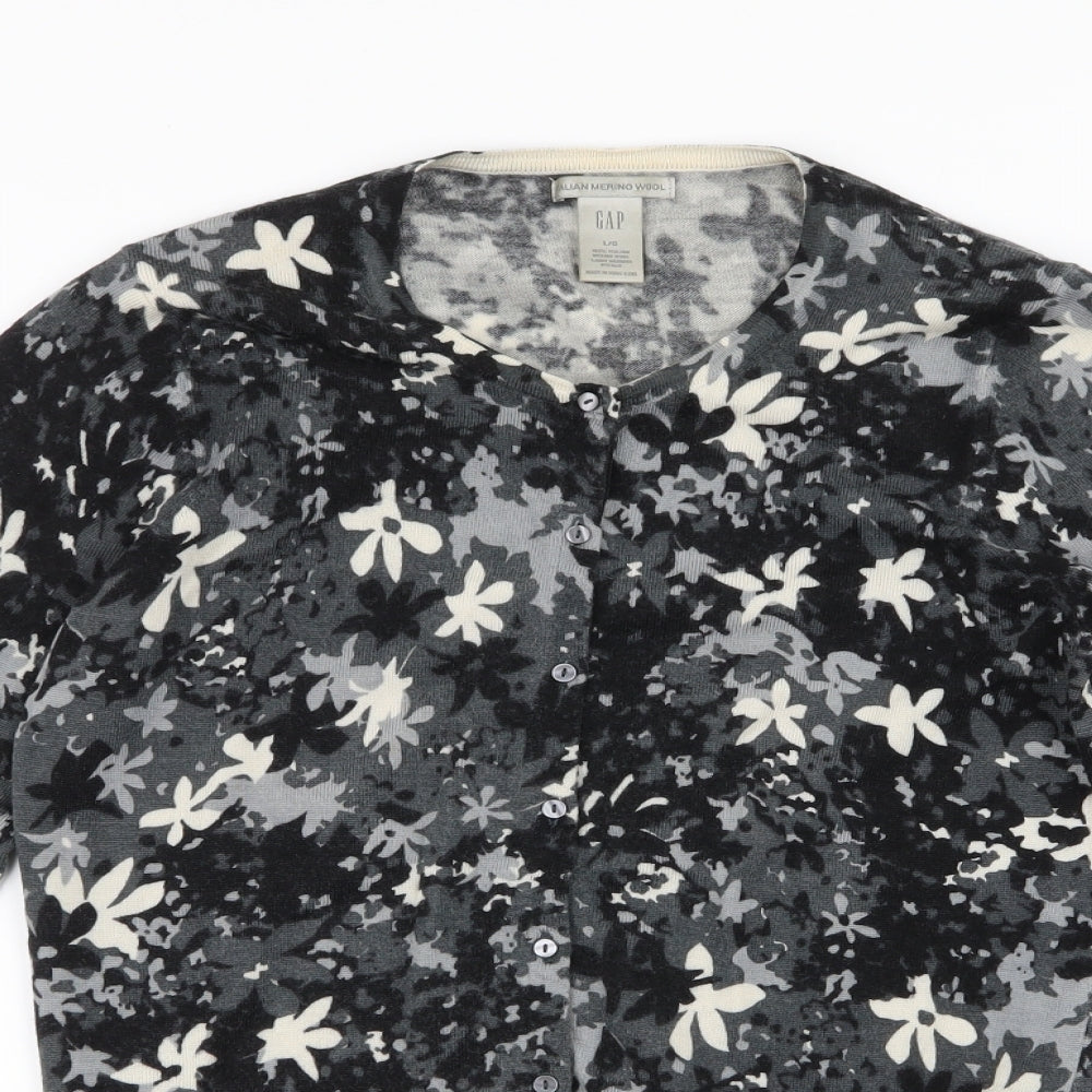 Gap Womens Multicoloured Round Neck Floral Wool Cardigan Jumper Size L
