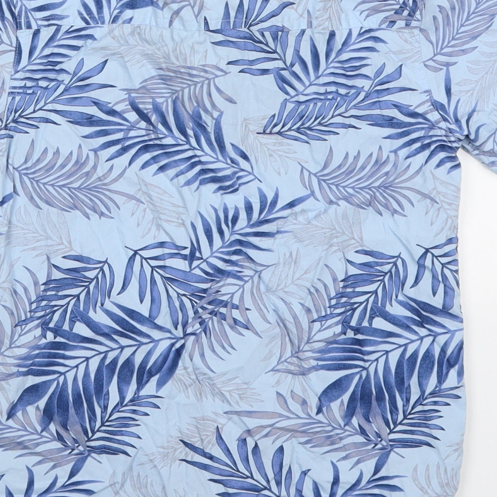 NEXT Boys Blue Floral Cotton Basic Button-Up Size 7 Years Collared Button - Leaf Prints