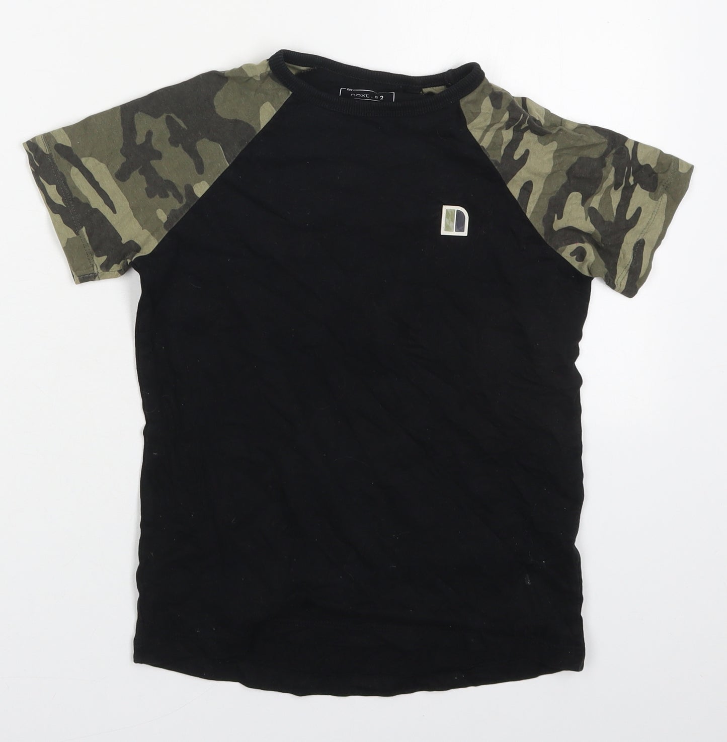 NEXT Boys Black Camouflage Cotton Basic T-Shirt Size 7 Years Crew Neck Pullover