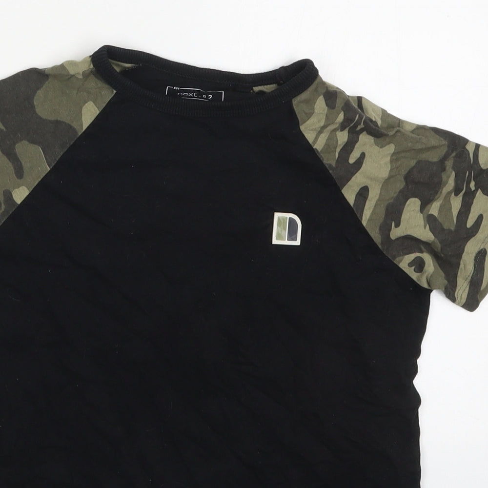NEXT Boys Black Camouflage Cotton Basic T-Shirt Size 7 Years Crew Neck Pullover