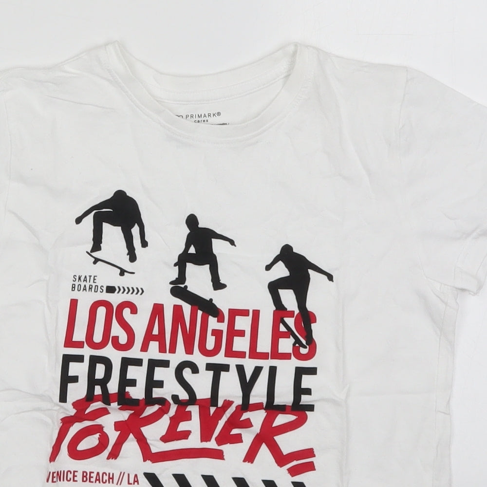 Primark Boys White  Cotton Basic T-Shirt Size 8-9 Years Crew Neck Pullover - Los Angeles Freestyle