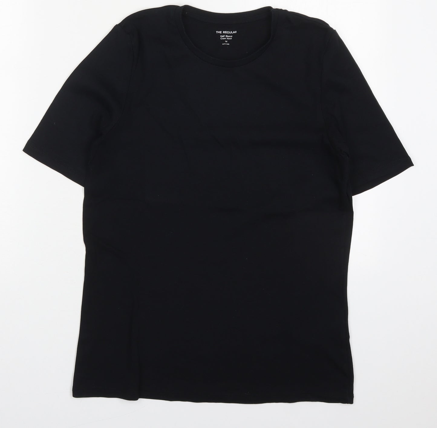 Marks and Spencer Womens Black  Cotton Basic T-Shirt Size 14 Round Neck