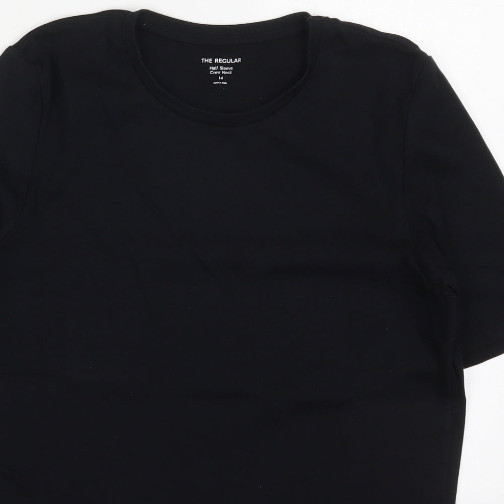 Marks and Spencer Womens Black  Cotton Basic T-Shirt Size 14 Round Neck