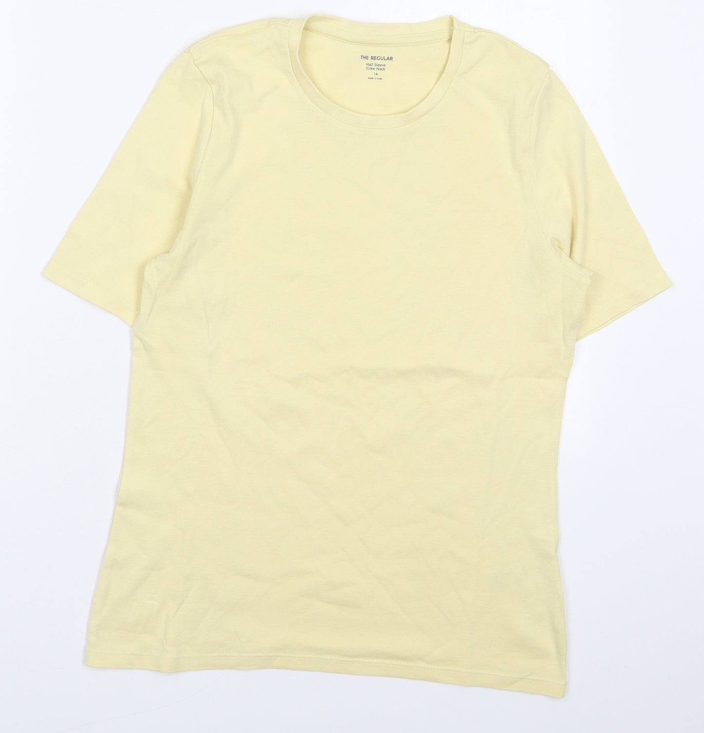 Marks and Spencer Womens Yellow  Cotton Basic T-Shirt Size 14 Round Neck