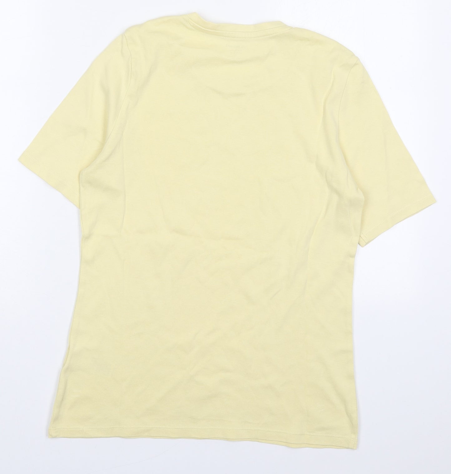 Marks and Spencer Womens Yellow  Cotton Basic T-Shirt Size 14 Round Neck