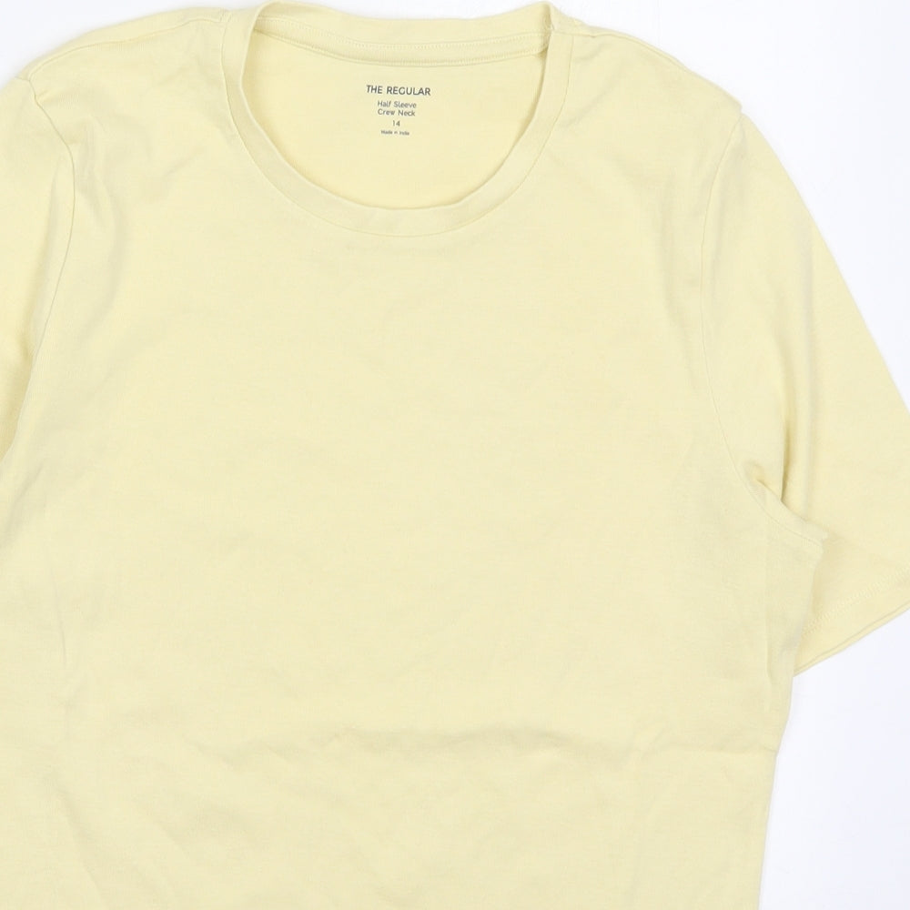 Marks and Spencer Womens Yellow  Cotton Basic T-Shirt Size 14 Round Neck