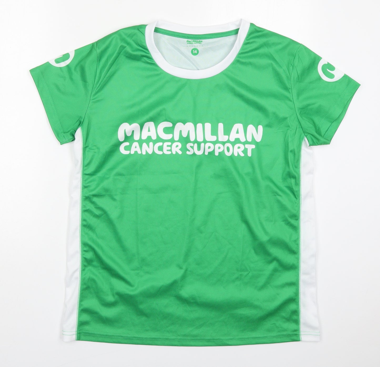 Macmillan Cancer Support Womens Green  Polyester Basic T-Shirt Size 14 Round Neck