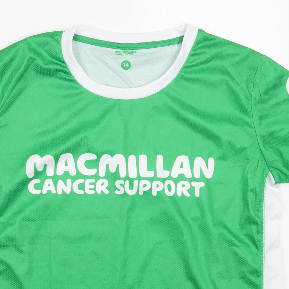 Macmillan Cancer Support Womens Green  Polyester Basic T-Shirt Size 14 Round Neck