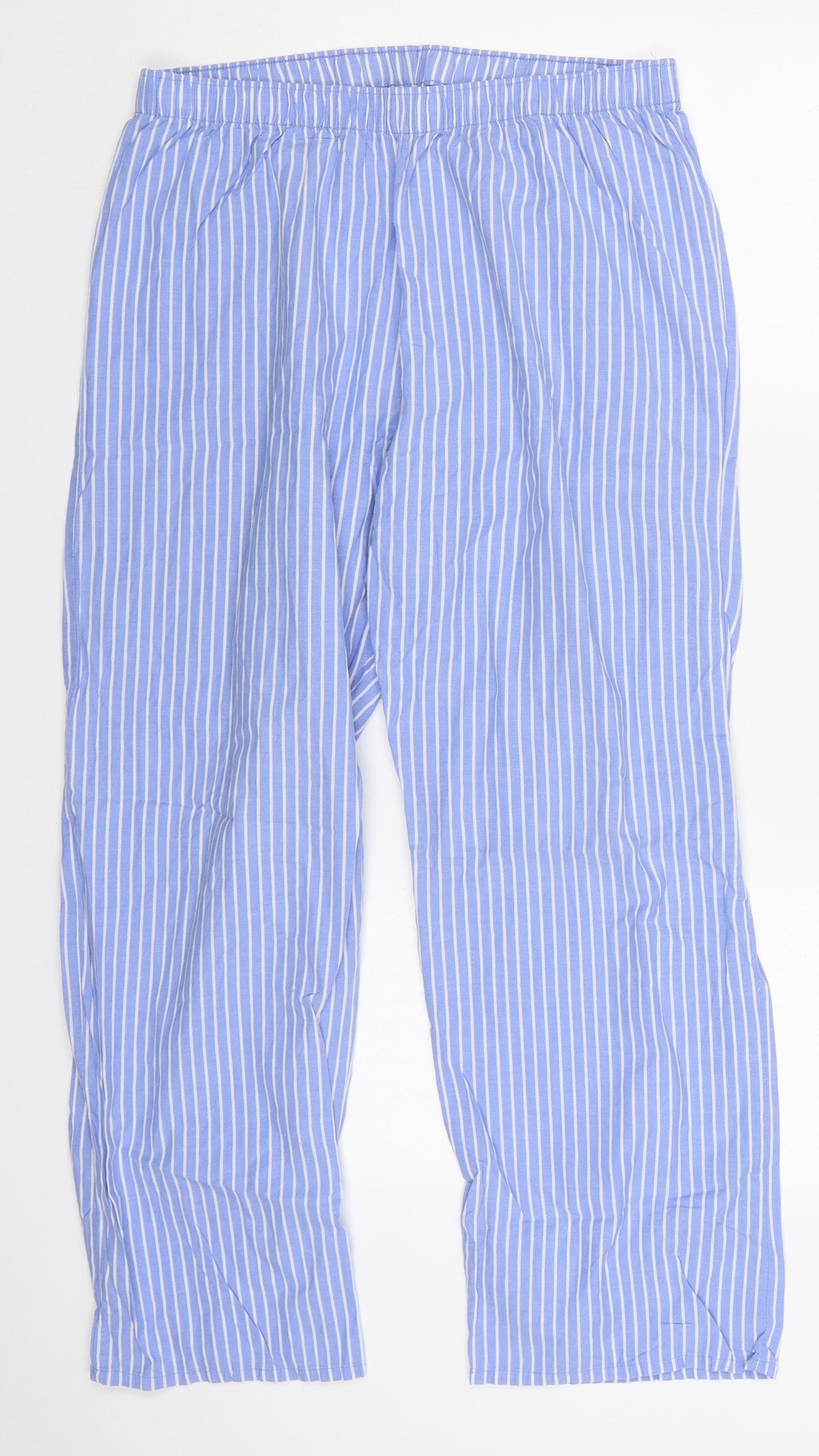 F&F Womens Blue Striped Cotton Trousers  Size 12 L28 in Regular  - Pyjama Pants