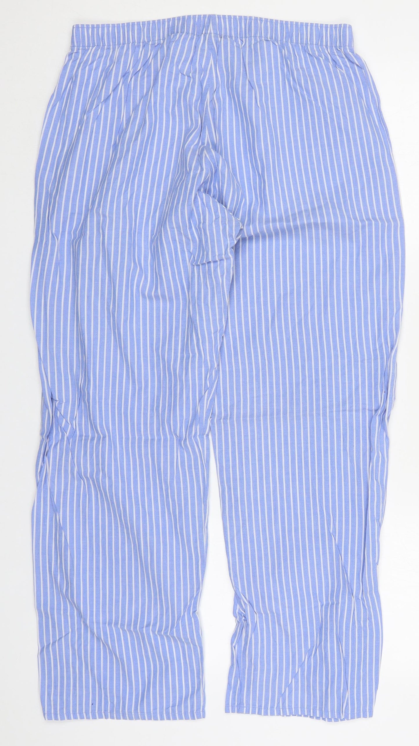 F&F Womens Blue Striped Cotton Trousers  Size 12 L28 in Regular  - Pyjama Pants