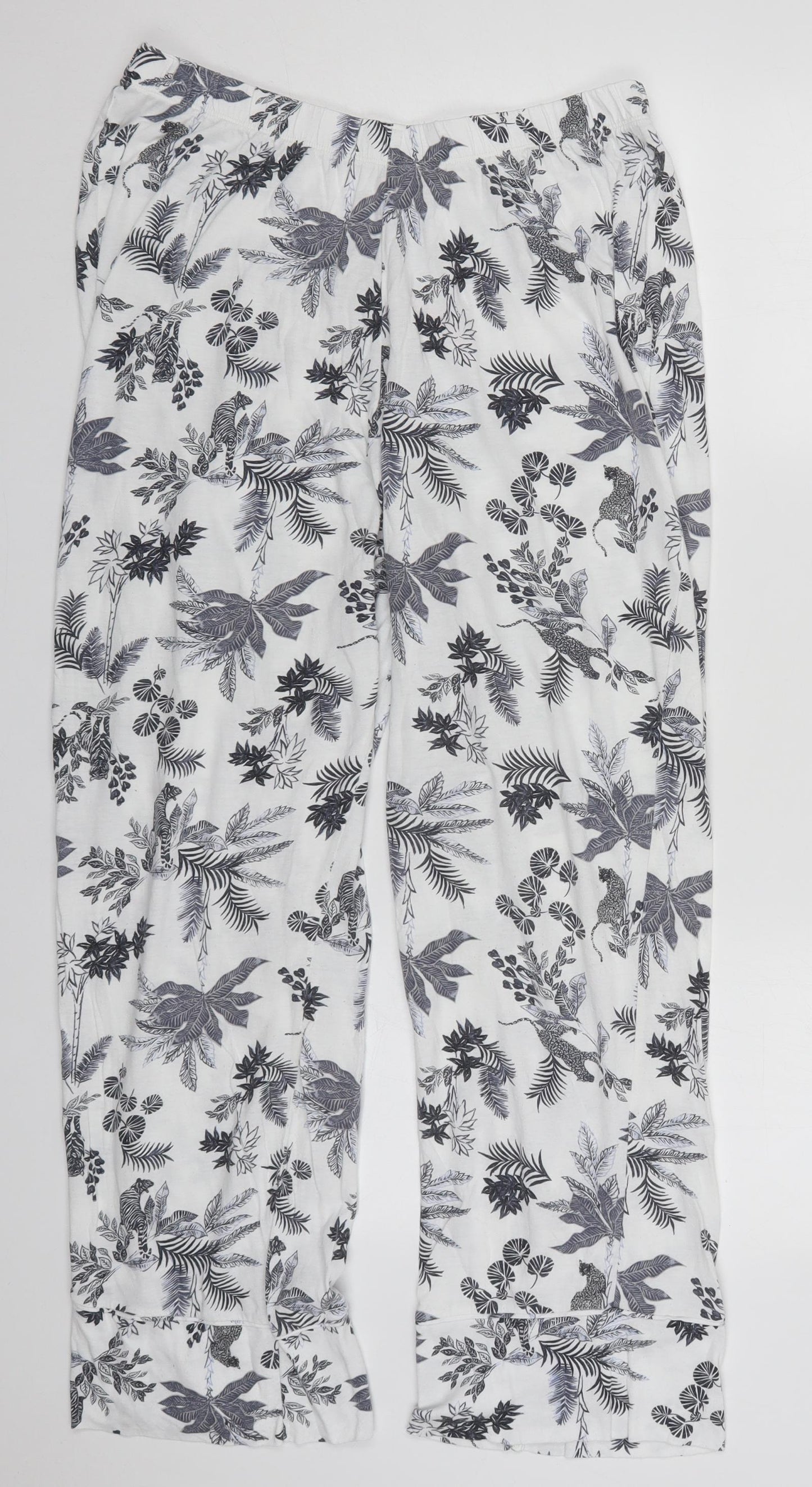 Marks and Spencer Womens White Floral Cotton Trousers  Size 14 L28 in Regular  - Pyjama Pants