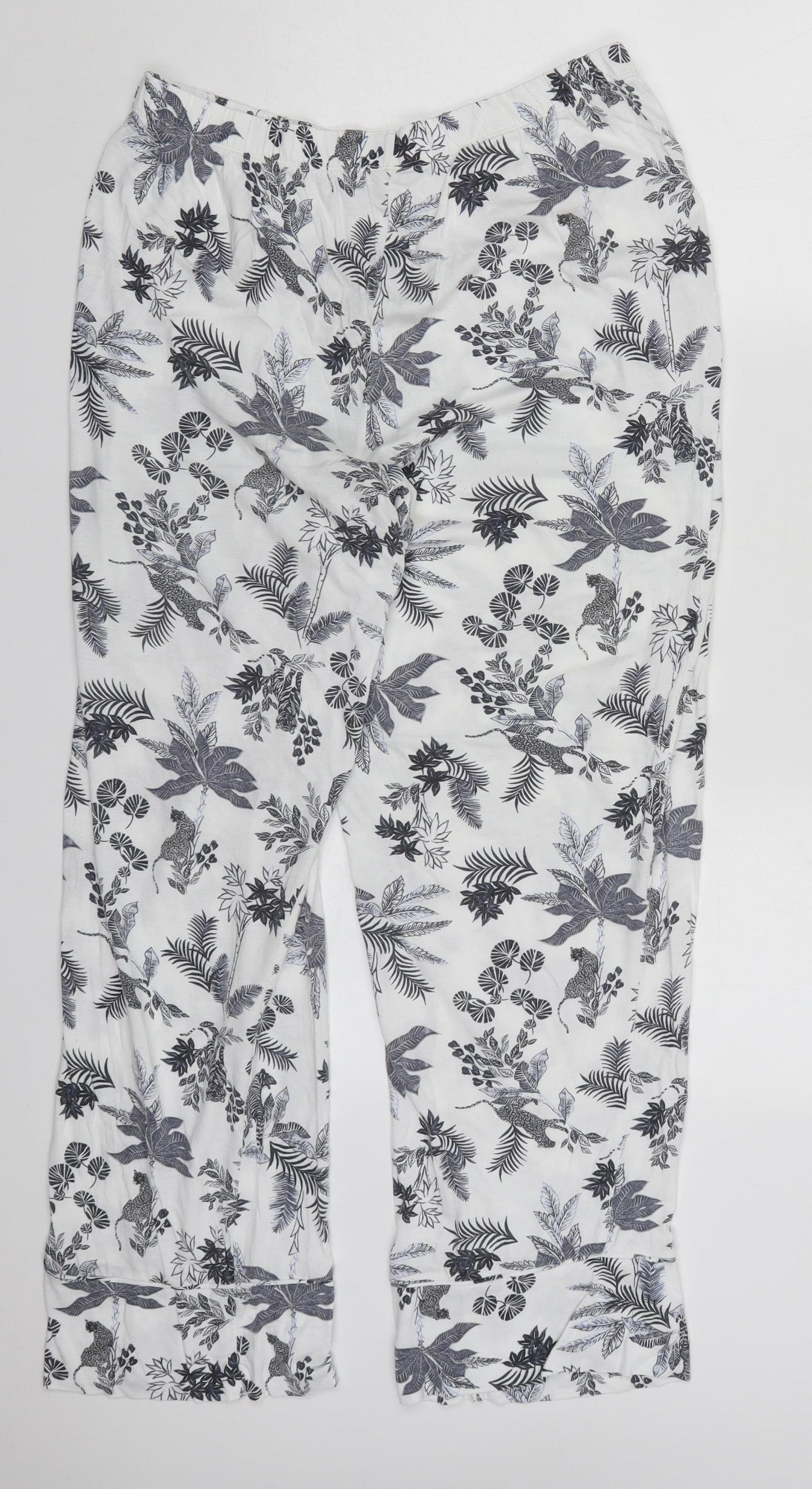 Marks and Spencer Womens White Floral Cotton Trousers  Size 14 L28 in Regular  - Pyjama Pants