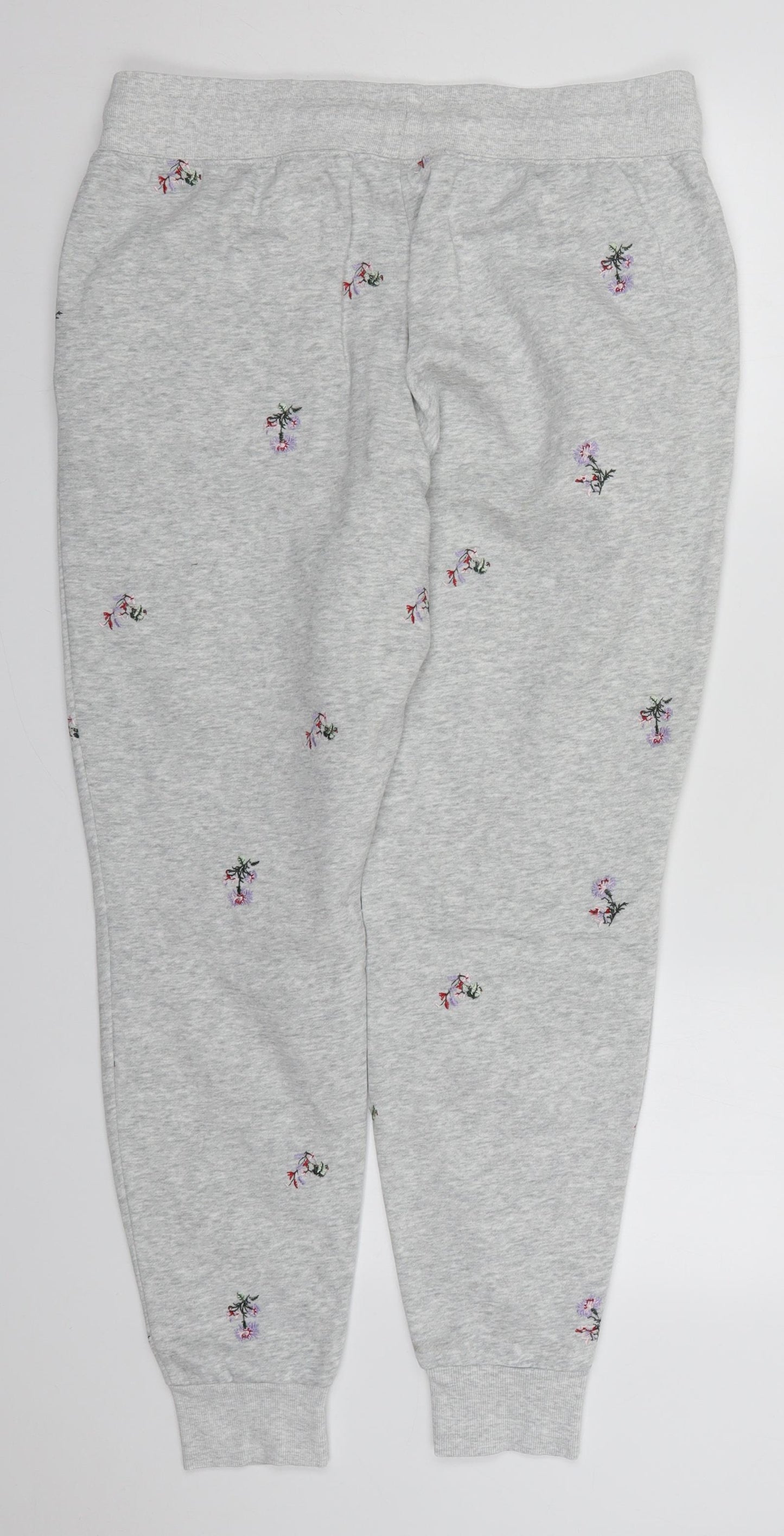 H&M Womens Grey Floral Cotton Sweatpants Trousers Size M L29 in Regular Drawstring