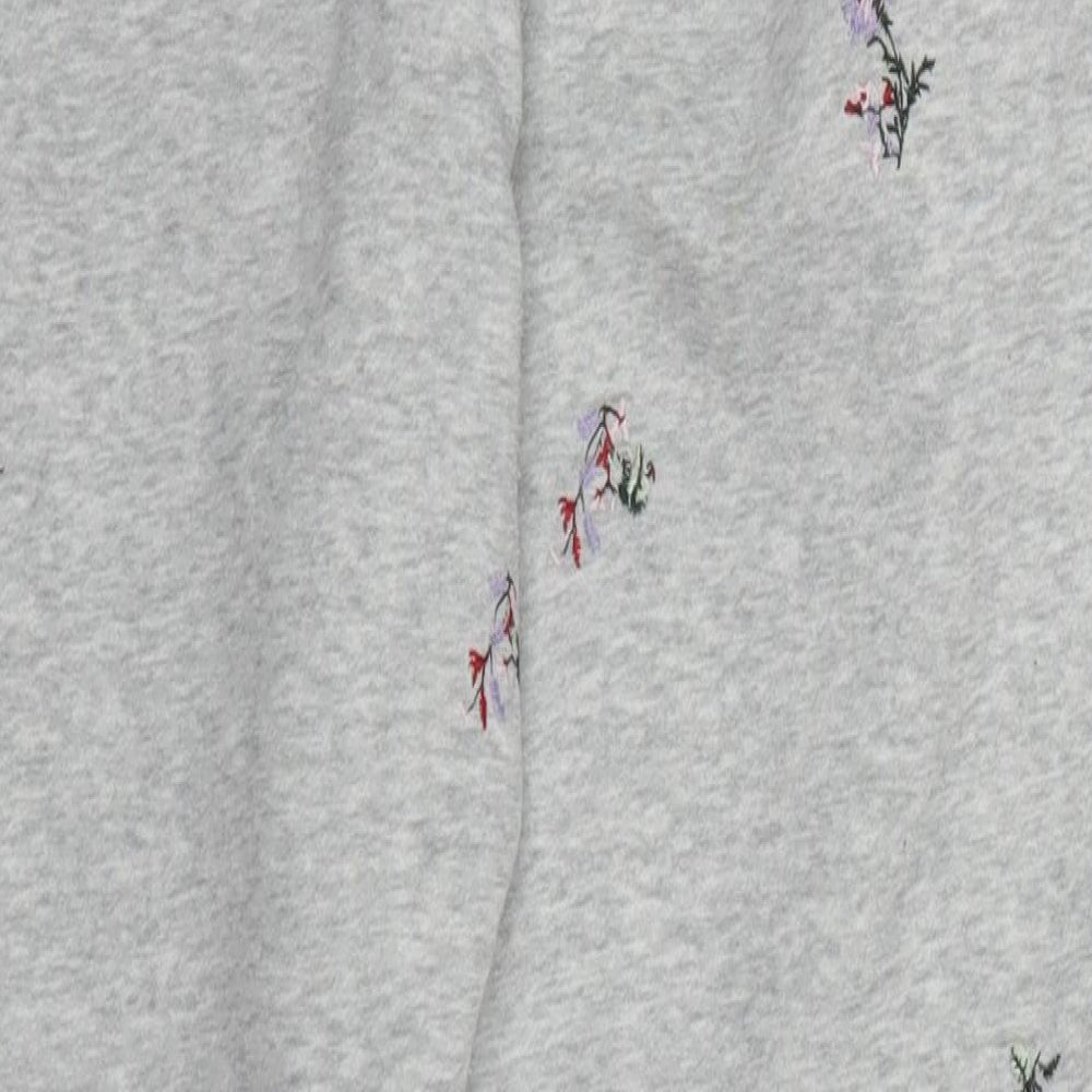H&M Womens Grey Floral Cotton Sweatpants Trousers Size M L29 in Regular Drawstring