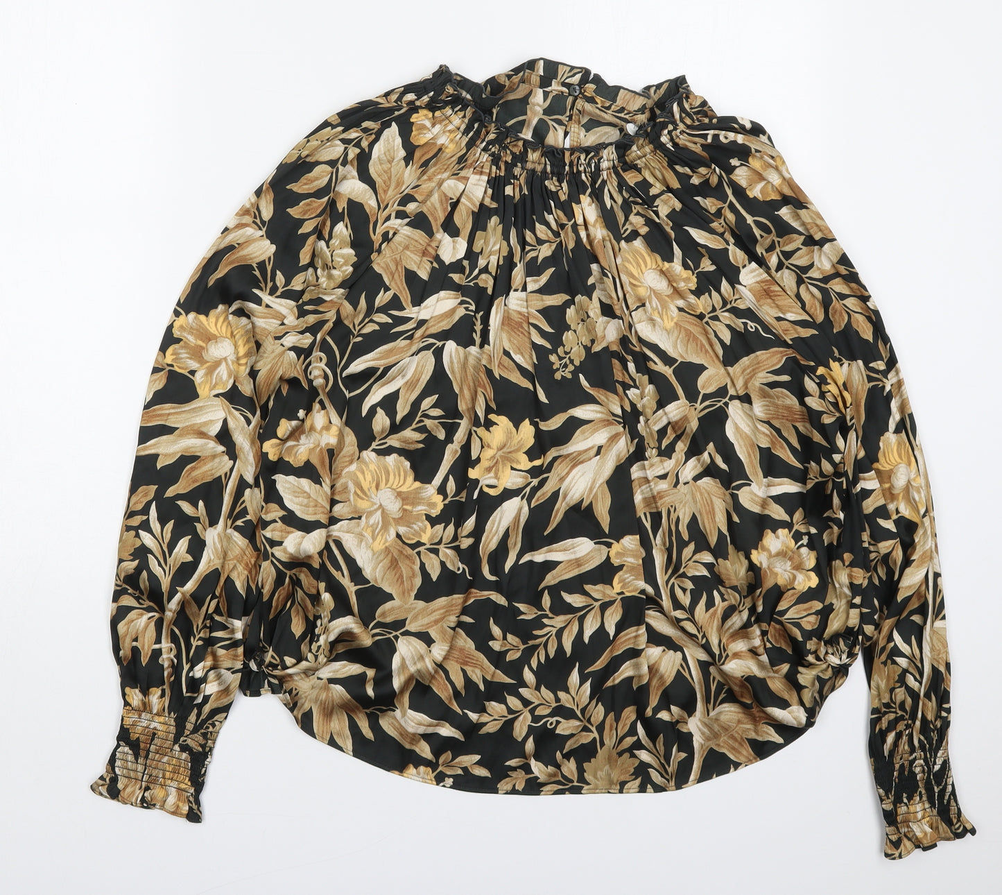 H&M Womens Brown Floral Polyester Basic Blouse Size 6 Round Neck