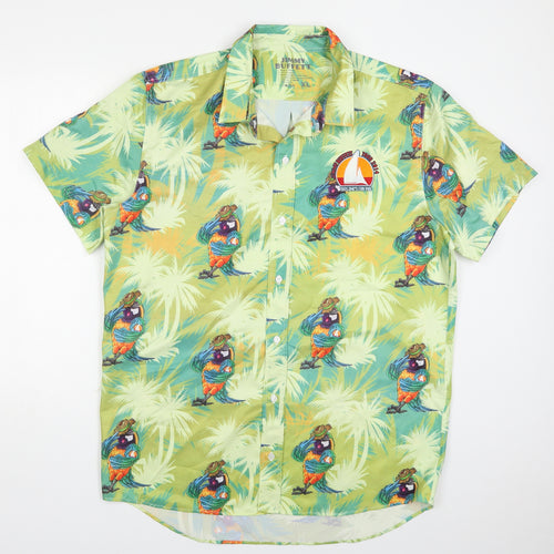Jimmy Buffet Mens Green  Polyester  Button-Up Size XL Collared Button - Parrots