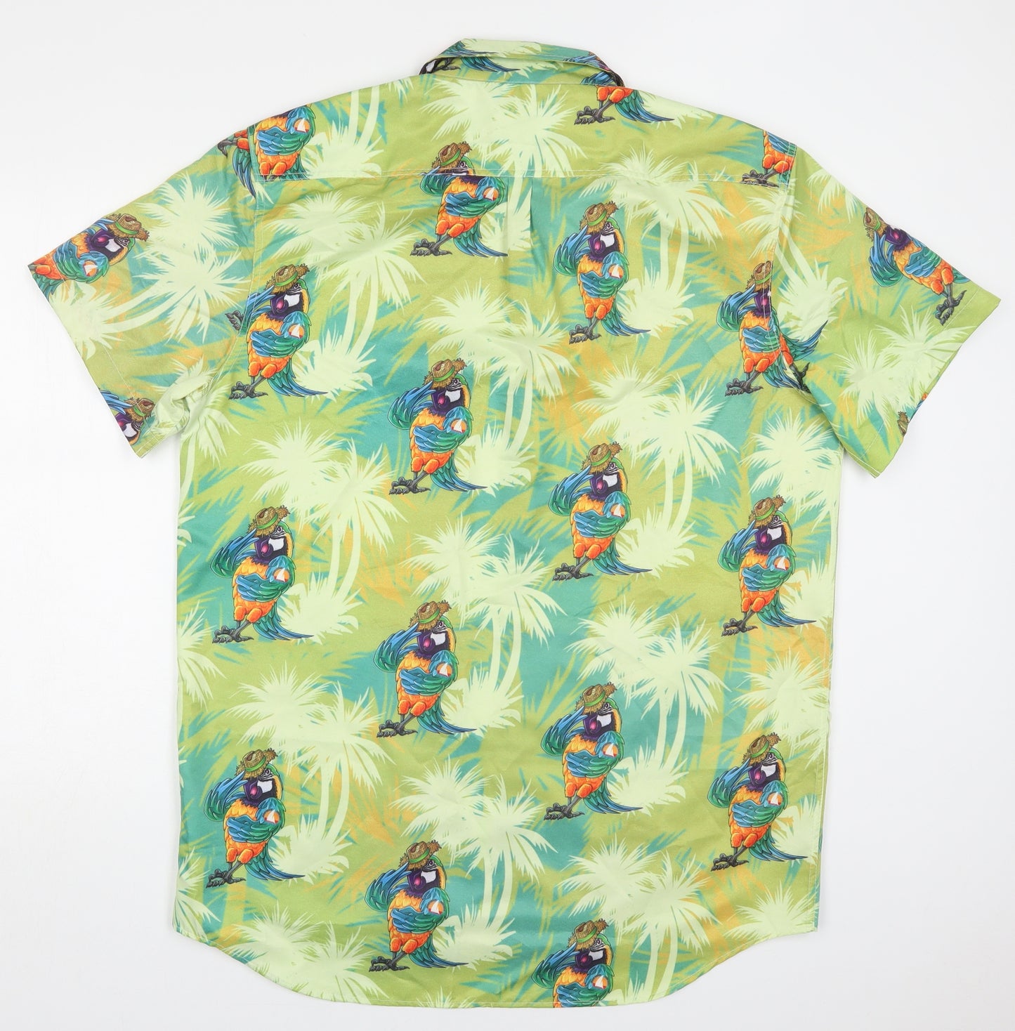 Jimmy Buffet Mens Green  Polyester  Button-Up Size XL Collared Button - Parrots