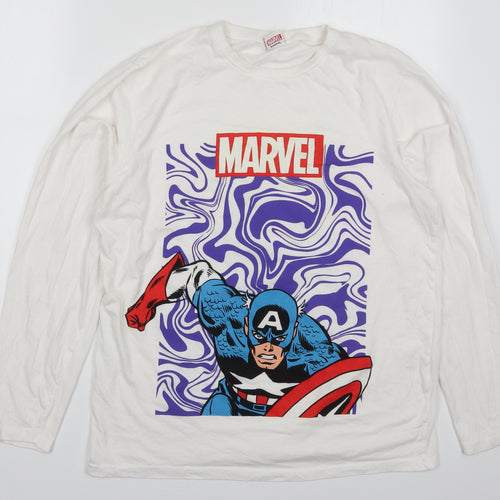 Primark Mens White  Cotton  T-Shirt Size L Crew Neck  - Marvel Captain America