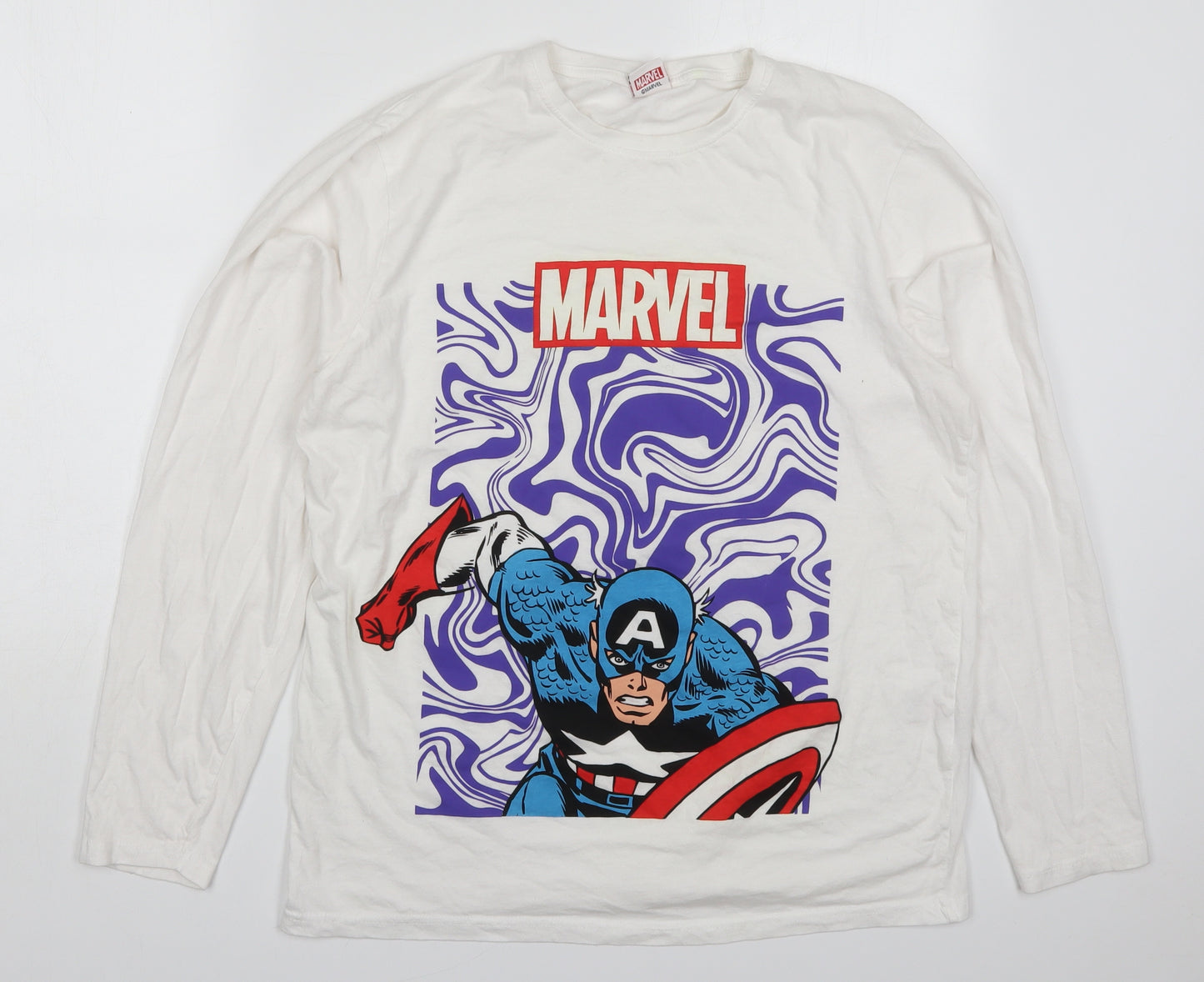 Primark Mens White  Cotton  T-Shirt Size L Crew Neck  - Marvel Captain America